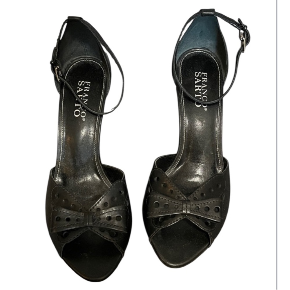 Franco Sarto Black Peep-Toe High Wedge